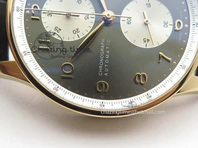 MIROTIME 0324 Portuguese Chrono RG IW371433 Jackie Chan ZF 1:1 Best Edition Gray Dial On Black Leather Strap A7750 V WrinkleFree 7273